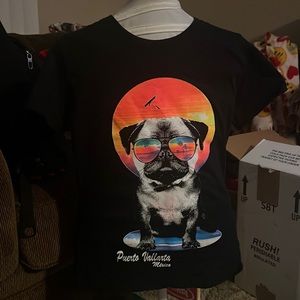 Black with Pug dog Puerto Vallarta, Mexico tshirt